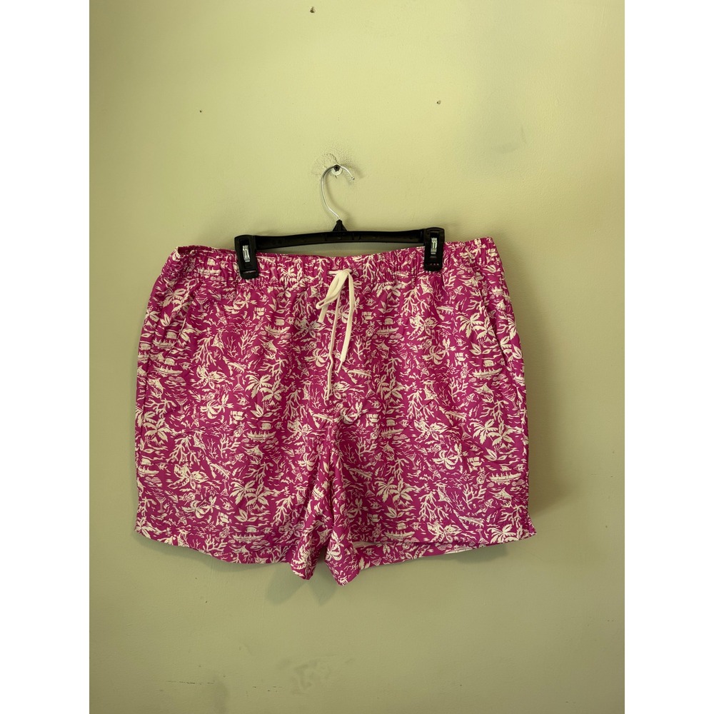 Columbia PFG Mens Pink Tropical Print Swim Trunks Shorts XL 5 Inch Inseam